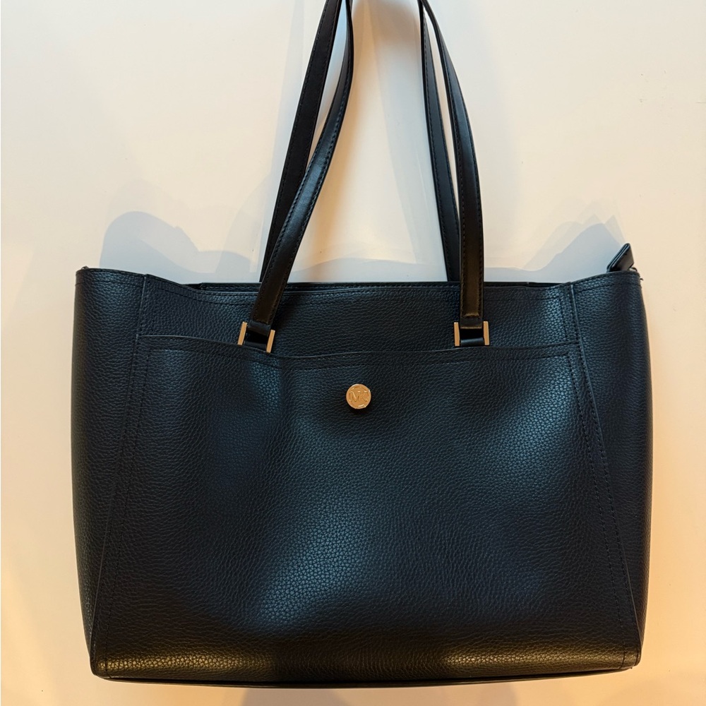 Michael Kors Black Leather Tote Bag with Gold Accent